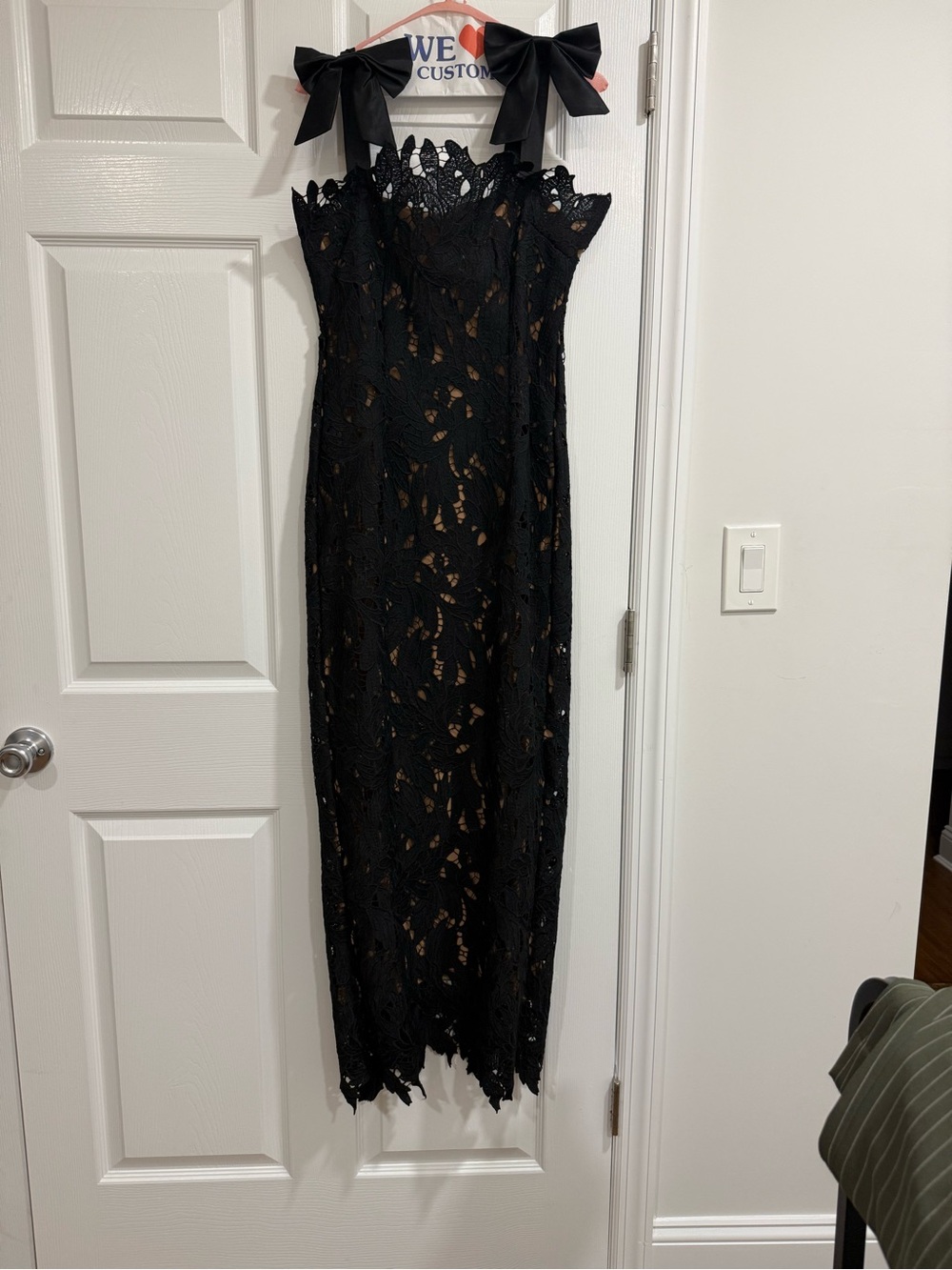 Black Lace Maxi Dress with Shoulder Tie Bows